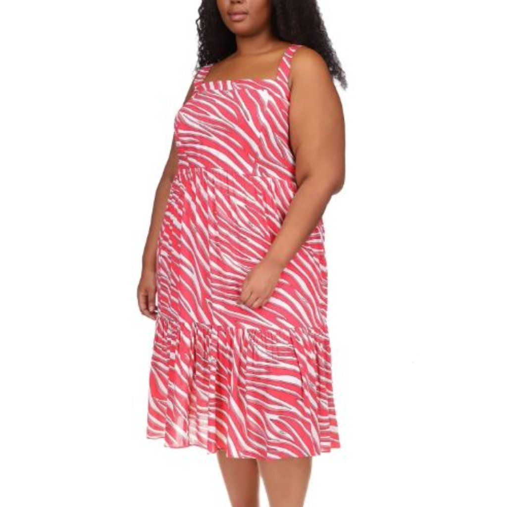 Michael Michael Kors Women's Zebra Square Neck Tank Midi Dress Geranium 0x Nwt